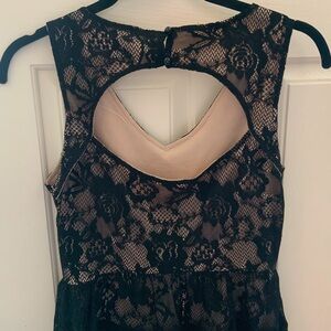 Stylish Black Lace Dress with Nude Underlay